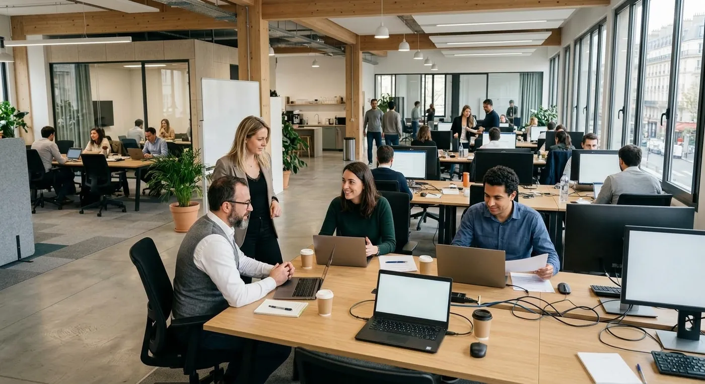 Équipe collaborant dans des bureaux lumineux